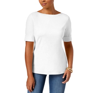 Meilleure qualité bas prix respirant personnalisé Appliques Slash Neck multicolore femmes été T-Shirt 100% coton Streetwear - Product Image 4