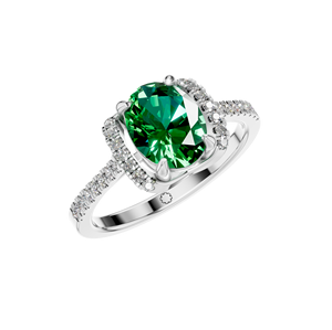 Anillo de Halo de oro blanco y Plata de Ley 925, piedra preciosa esmeralda de corte ovalado, joyería fina para bodas, aniversarios, fiestas, certificado IGI - Product Image 1