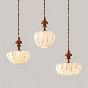 Lampe suspendue de style Japandi en fer et tissu avec abat-jour rond en tissu, écologique, pour salon, Diwali, lampe de plafond intérieure - Product Image 2