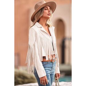 Veste en daim de chèvre véritable à franges pour femme, style western cowgirl, manteau à pompons, style bohème, vêtement d'extérieur vintage en daim - Product Image 1