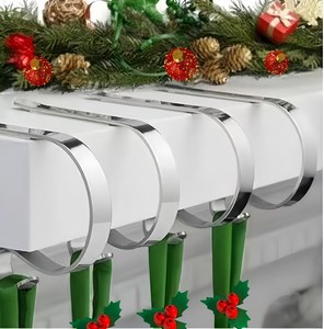 Iron Christmas <b>Stocking</b> <b>Holder</b> Set of 5: Fireplace Mantel Hooks feltsocks - Product Image 4