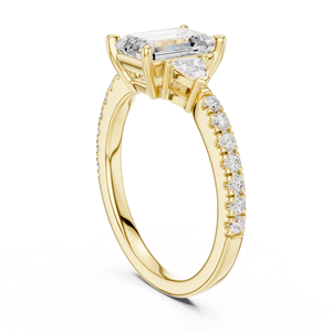 Bague de fiançailles, de mariage et d'anniversaire SATVIK RATNA de luxe avec diamant de laboratoire taille émeraude de 1,5 carat et bande accentuée en or 14K/18K - Product Image 5