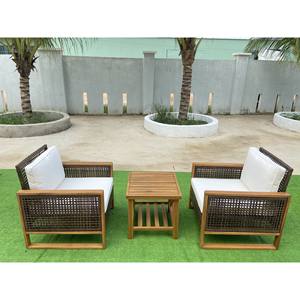 Ensemble de chaises longues d'extérieur en corde de bois 3 pièces avec coussins pour sièges de jardin patio - Product Image 3