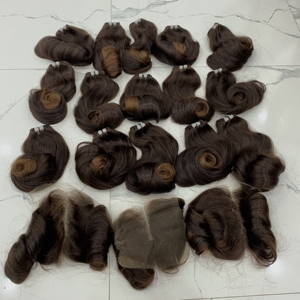 Extensiones de Cabello Humano Vietnamita Virgen con Doble Trama, Ondas Rizadas y Voluminosas, Color Ombre Marrón Oscuro, de Doble Grosor, para Tejer Pelucas - Product Image 1