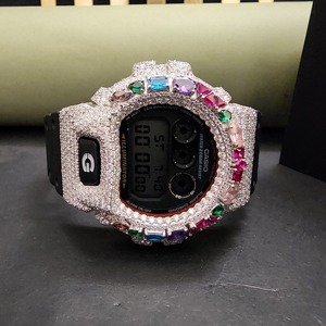 Reloj de Diamantes de Lujo Exclusivo con Caja de Acero Inoxidable, Semi-Engastado con Múltiples Piedras y Correa de Goma Negra - Product Image 2