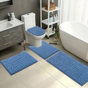 Juego de Alfombras de Baño Geométricas Azules, 4 Piezas, Rectangulares, Antideslizantes, con Base de Goma, Estilo Moderno para Baño - Product Image 2