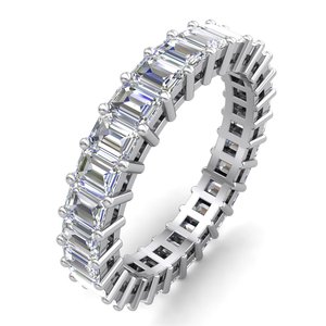 <b>Emerald</b> Cut Diamond Eternity Band <b>Ring</b> Channel Setting <b>Silver</b> Women's Classic Engagement Fine Jewelry - Product Image 1