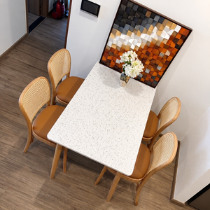 Ensemble de table à manger scandinave moderne MT Furniture avec 4 chaises, pieds en bois, plateau en pierre frittée, forme rectangulaire, meubles pour la maison - Product Image 5