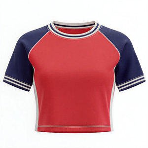 Uniforme de Porristas Personalizado, Conjunto de Falda Plisada de Manga Corta con Bloques de Color Rojo y Azul Marino, Kit para Mujeres Adultas - Product Image 6
