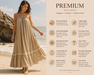 Robe longue maxi tendance pour femme, beige, sans manches, dos nu, à volants, simple, unie, style bohème, pour la plage, coupe trapèze, 100% coton, écologique - Product Image 6