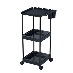 Custom Logo 3-Tier Heavy-Duty Modern Stainless Steel 4-Wheel Rolling Salon Cart Beauty Salon <b>Trolley</b> Hair Extension Holder Black - Product Image 2