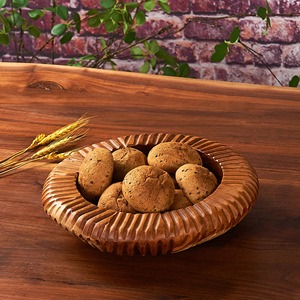 Tazón de servir decorativo hecho a mano de madera tallada con diseño tradicional chino, acabado natural sin recubrimiento para servir alimentos. - Product Image 3