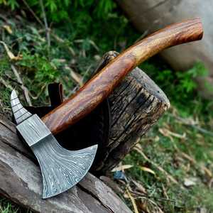 Custom Handmade Forged Damascus Steel Axe Outdoor Camping Hunting Hatchet Wooden Handle Survival Axe With Cover Survival <b>Tool</b> - Product Image 5