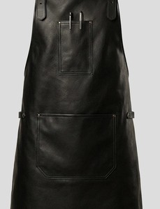 Tablier en cuir avec bretelles croisées au dos et doubles poches pour uniforme de personnel de service de restaurant et de bar - Product Image 2