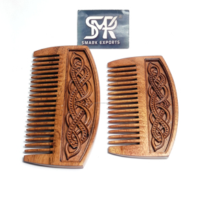 หวีไม้ทำด้วยมือสุดหรูพร้อมสลักปมไวกิ้งที่ลึกเหมาะสำหรับการตกแต่งเคราผมหนาและเป็นของขวัญจาก smartexports - Product Image 5