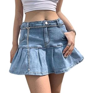 Jupe Courte Plissée en Jean Taille Haute pour Femme, Style Vintage Y2K, Tendance Streetwear, Respirante, Mi-longue - Product Image 4
