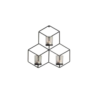 Modern Geometric Metal <b>Wall</b> Candle Holder Black Iron 3 <b>Light</b> Tealight <b>Sconce</b> Unique Style Home Decor <b>Wall</b> Hanging Ornament - Product Image 1