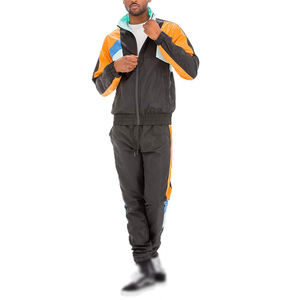 Ensemble de survêtement color block pour homme grande taille, noir et violet, décontracté, automne, tricoté en polyester, tenue de jogging - Product Image 4