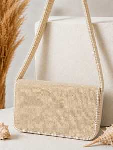 Bolso Rectangular Hecho a Mano con Cuentas de Vidrio y Bordado de Poliéster, Diseño Floral de Margaritas, Lavable, para Uso Diario, para Mujer - Product Image 3