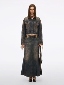 Veste en jean décontractée pour femmes pour l'été, finition cirée avec décoration boutonnée - Product Image 3