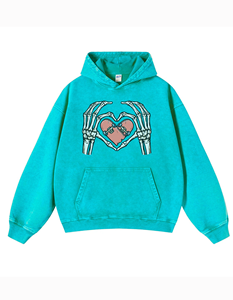 Oversized Gray Hoodie With Skeleton Hands <b>Heart</b> Skateboard Print Unisex Casual Fleece Sweatshirt Autumn Streetwear - Product Image 4
