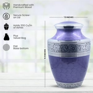 Silver Engraved Cremation <b>Urn</b> for Human Ashes Adult Funeral <b>Urn</b> Handcrafted - <b>Large</b> Burial <b>Urn</b> for Human Ashes Bag Included - Product Image 2