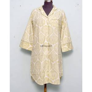 Indian Handmade Eco-Friendly Vintage Summer Lightweight Floral Cotton <b>Kimono</b> with Bird Print Woven Fabric Long Shirt with Belt - Product Image 4