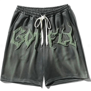 Pantalones cortos lavados, shorts oversize, shorts de moda, shorts con cintura elástica y estampado puff, shorts OEM con lavado ácido, camiseta personalizada para exteriores. - Product Image 1
