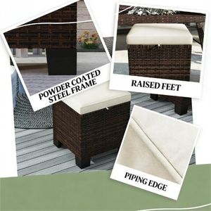 Set di Due Sgabelli da Esterno Beige con Poggiapiedi in Rattan e Cuscino per Terrazze e Patii - Product Image 2