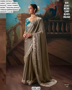 Noor Grey Elegance Fancy Embroidered Silk <b>Saree</b> Embroidered <b>Blouse</b> Women Moisture Wicking Wrinkle Free Traditional Style Wedding - Product Image 1