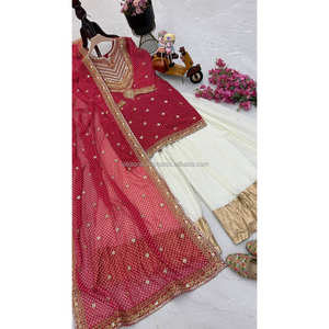 Conjunto Sharara de mujer de color rojo Sonakshi Sinha para bodas inspirado en el estilo de actriz - Product Image 3