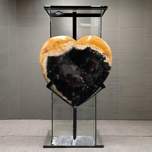 Exhibidor de Piedra de Jaspe de Raíz de Palma en Forma de Corazón de 15 cm con Soporte de Hierro, Frente Abombado y Parte Trasera Plana, Artesanía de Piedra Semipreciosa Indonesia - Product Image 6