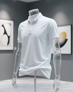 Men's <b>White</b> Short Sleeve for Shirt Regular Fit Button Design Casual Knitted Jersey Fabric Breathable Polyester/Cotton 180g - Product Image 1