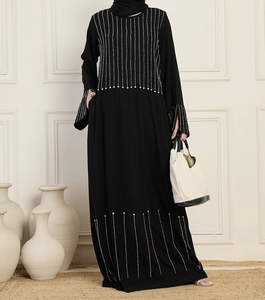 Nueva Abaya Tradicional Islámica Negra para Mujer, Estilo Saudí, Primavera 2026, Dubai, Poliéster Transpirable, Largo hasta el Tobillo, Musulmana - Product Image 1