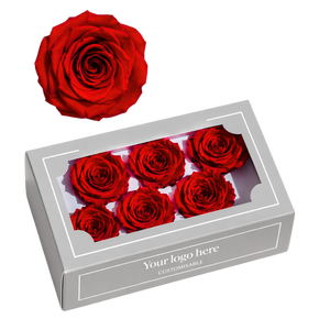 Caja de 6 rosas preservadas, color rojo, ideal para el Día de la Madre, San Valentín, bodas, elaboración de ramos y decoraciones de lujo. - Product Image 1