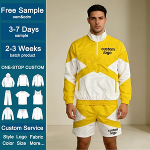 Conjunto Deportivo para Hombre, Estilo Deportivo, con Cierre de Cremallera de un Cuarto, en Bloques de Color Personalizados, de Secado Rápido, Poliéster y Spandex, para Verano - Product Image 1