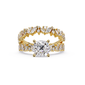 เครื่องประดับทองคำ 14K 18K คุณภาพสูง เพชรทรงคุชชั่นเม็ดเดี่ยว เพชรเลี้ยงในห้องปฏิบัติการ รับรองโดย IGI พร้อมแหวนแต่งงานเข้าชุดสำหรับผู้หญิง - Product Image 2