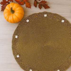 SET 2 Handmade Gold <b>Beaded</b> Floral Embroidery Eco-Friendly Customizable <b>Placemat</b> Mirrors 14 Inch Luxury Charger Table - Product Image 3