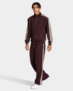 New Trendy Design Custom Merlot <b>Zip</b> Jacket & <b>Trouser</b> With Stripes 2 Pieces Men's Tracksuit Breathable Streetwear Men Sweatsuits - Product Image 1