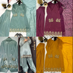 Conjunto de Kurta Tradicional para Mujer, Diseño de Alta Costura, Crepé Natural Pesado, Corte Regular, con Dupatta Elegante Reversible, para Todas las Temporadas, Casual y de Fiesta - Product Image 3