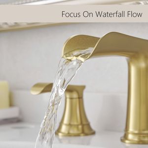 Rubinetto da Bagno Nichelato Oro da 8 Pollici con 3 Fori, Rubinetto per Lavabo con Scarico a Scomparsa e Doppia Leva, Rubinetti per Lavabo Bagno - Product Image 5