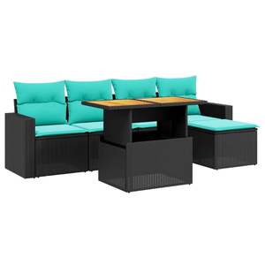 Juego de sofás de patio de ratán sintético negro de 6 piezas con cojines, muebles de exterior - Product Image 2