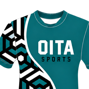 Teal <b>Black</b> <b>White</b> Geometric Rugby Jersey Short Sleeve Crew Neck Custom Breathable Training Athletic Team Sportswear Performance - Product Image 3