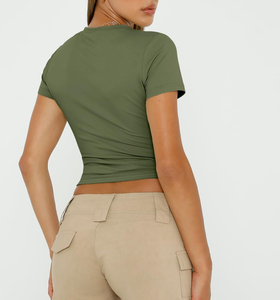 T-shirt en coton respirant pour femmes, décontracté, doux, à manches courtes, uni, été, personnalisable avec logo, tendance - Product Image 4