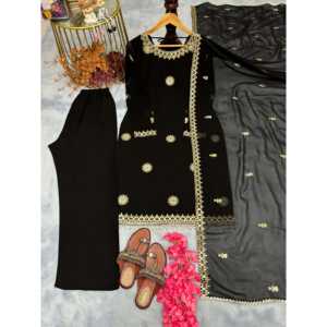 Ensemble de tailleur de soirée pour femmes avec haut Plazzo élégant et belle Dupatta - Product Image 5