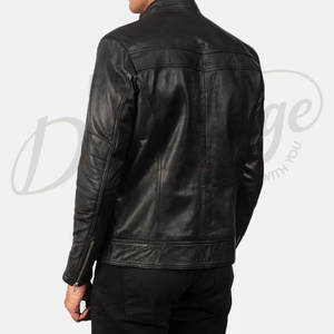 Veste de motard en cuir véritable noir de qualité supérieure pour homme, coupe ajustée, col montant, multi-zippée, style décontracté, streetwear - Product Image 2