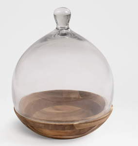 Support à gâteau en bois fait main avec dôme en verre, présentoir à desserts, plateau de cuisson rond, marque LMB, pour boulangerie, table de fête - Product Image 1