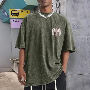 Camiseta Oversize para Hombre con Estampado de Alas de Cruz Gótica, Manga Corta, Cuello Redondo, Estilo Denim, Diseño de Algodón en la Espalda, 340g, Marca Personalizada - Product Image 4