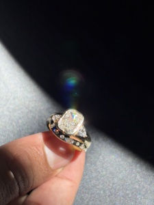 Solid Yellow Gold Lab Grown Diamond Bridal Set Cushion Cut Full Bezel Asymmetrical Triangle Pear <b>Confetti</b> Curved Band Jewelry - Product Image 1