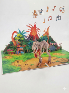 Tarjeta de Cumpleaños Pop-Up de Dinosaurio con Esqueleto 3D y Escena de Volcán, Impresión Digital, Papel con Laminado Brillante - Product Image 2